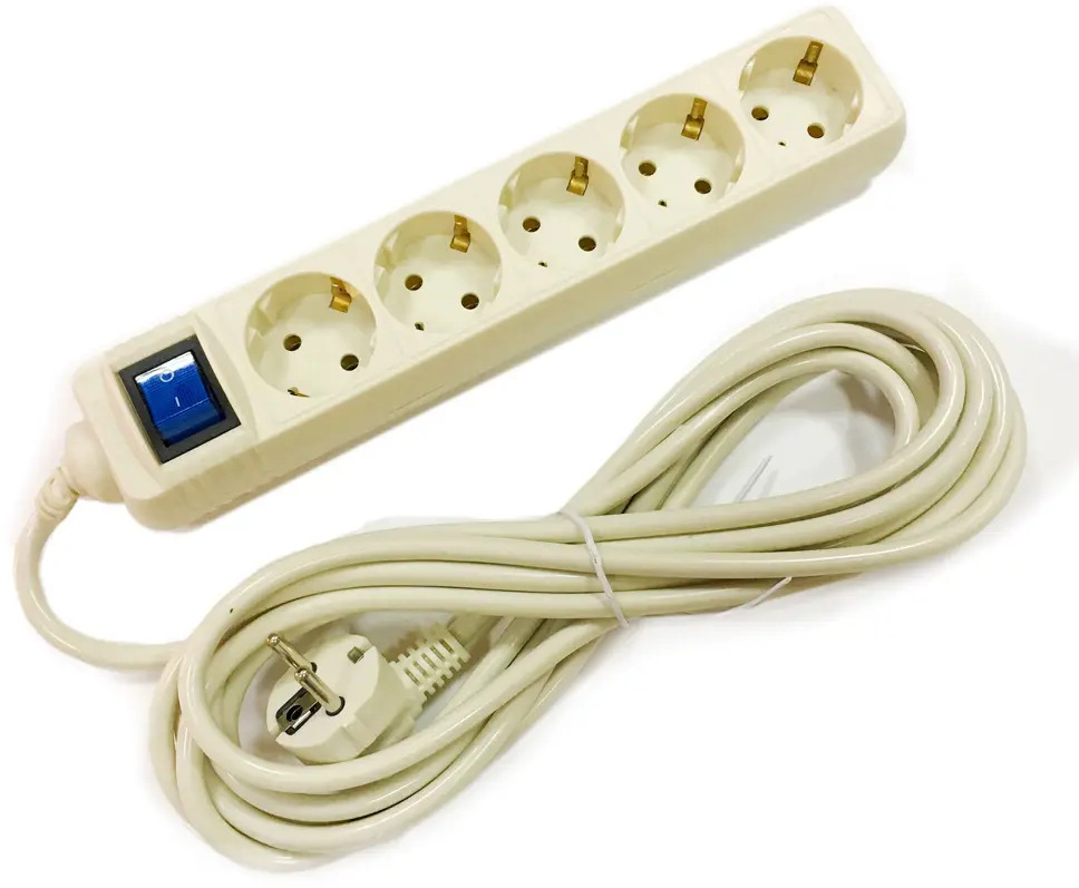 Удлинитель SKYBEAM на 5 розеток с заземлением, 3 метра, бежевый 82600361