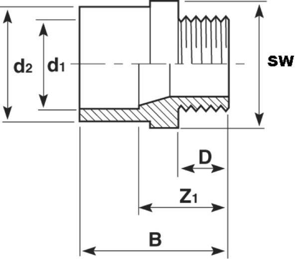 SANIT 16734000053 Переход гнездо ниппель, АБС, с конической наружной резьбой BSP  - Вид №1