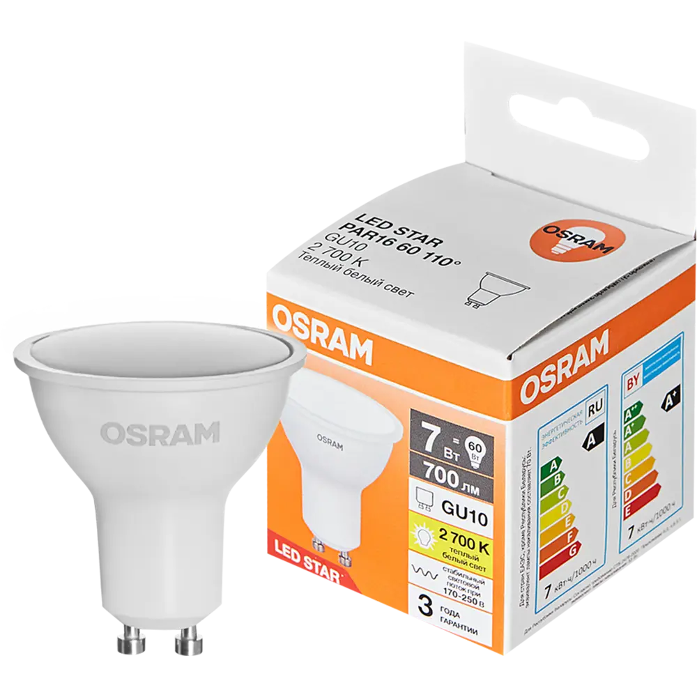 Лампа светодиодная Osram GU10 7 Вт/827 теплый белый свет 89402999 STLM-2157494 