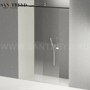 Душевое ограждение FLAT D подрезаемое, стеклянная нишевая с подвижной дверью экстрапрозрачная перегородка с держателем с белым поддоном. Размеры: глубина от 70 до 100 см, длина от 180 до 240 см