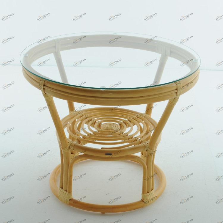Кофейный столик круглый со стеклянной столешницей 58х70 см мед Calamus Rotan VINOTTI  00-3885270 Желтый 