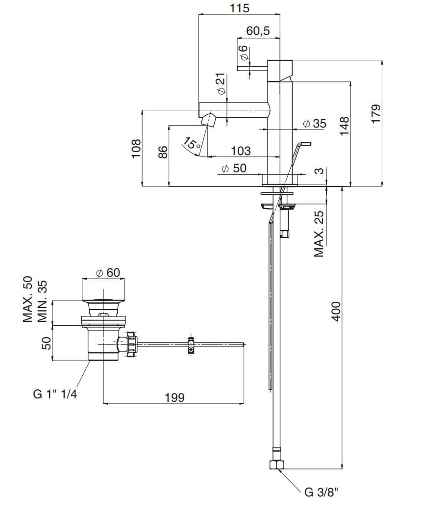 Латунный однорычажный смеситель для раковины Rubinetterie Mariani Ultraminimal ARCH-00042033 - Вид №3