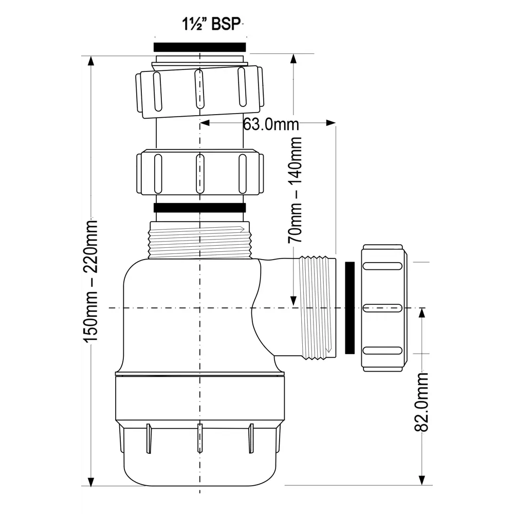 Сифон для мойки McAlpine без выпуска регулируемый по высоте ø40 мм полипропилен MRSK2-NW STLM-2145200 - Вид №7