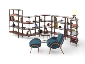 Модульная деревянная и стеклянная полка