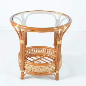 Кофейный столик круглый со стеклянной столешницей 61х64 см коньяк Calamus Rotan VINOTTI  00-3885218 Коричневый