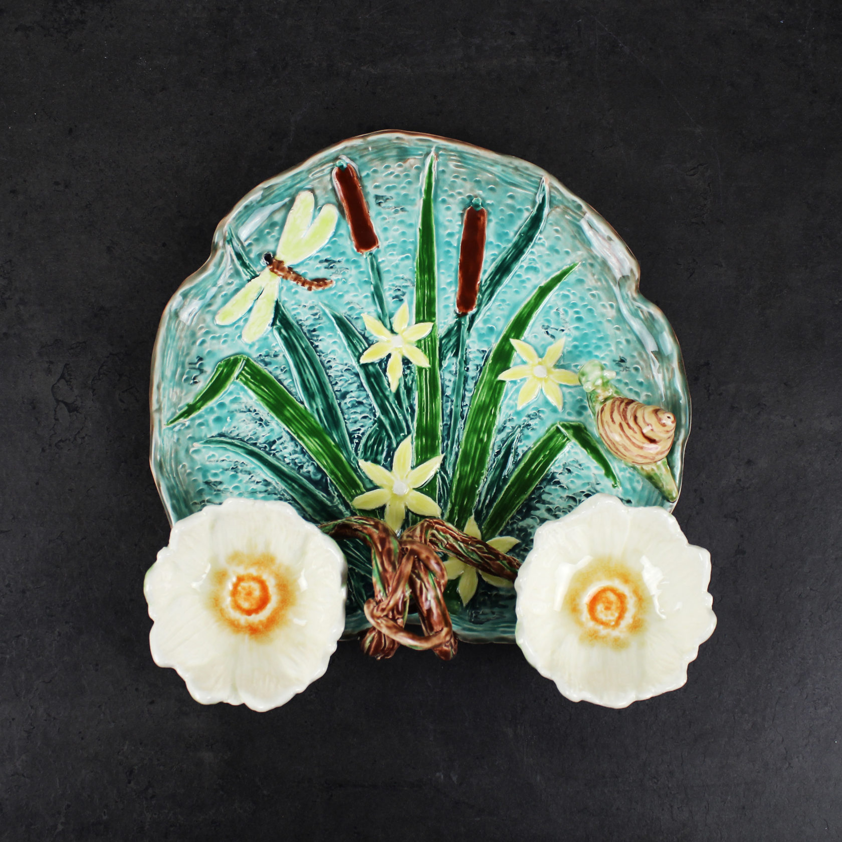 Блюдо для закусок (с двумя кувшинками) Бирюза/Салатовый PROVANSFAIENCE sun-id-994771 - Вид №4