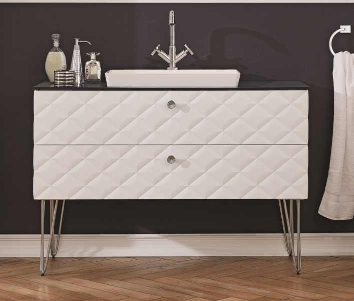 DIA331201(897/897) Puris Diamond Line, тумба с черной столеш. 1200 мм + рак. мин. литье 600 мм, цвет белый диамант