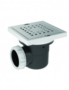 568853 000 00  Трап с решеткой для душевой кабины 100 х 100 мм, выс. 91 мм, хромированный металл Valentin Хром