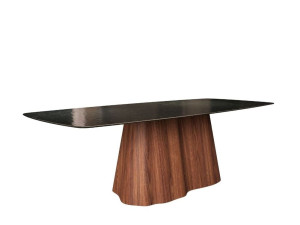 Прямоугольный обеденный стол из дерева и стекла