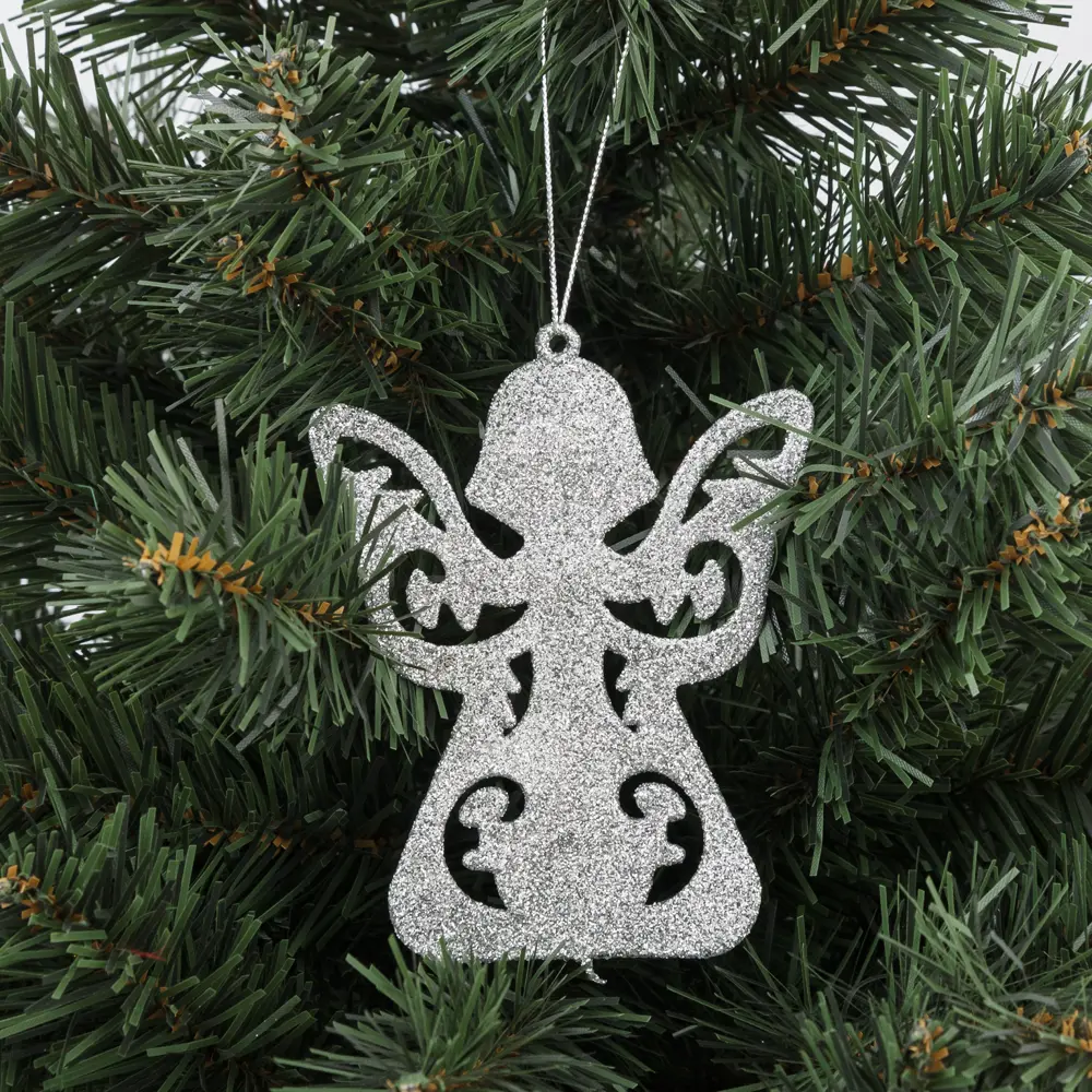 Елочная игрушка «Ангел» 12 см с блестками серебряный Santreyd STLM-2145472 - Вид №2