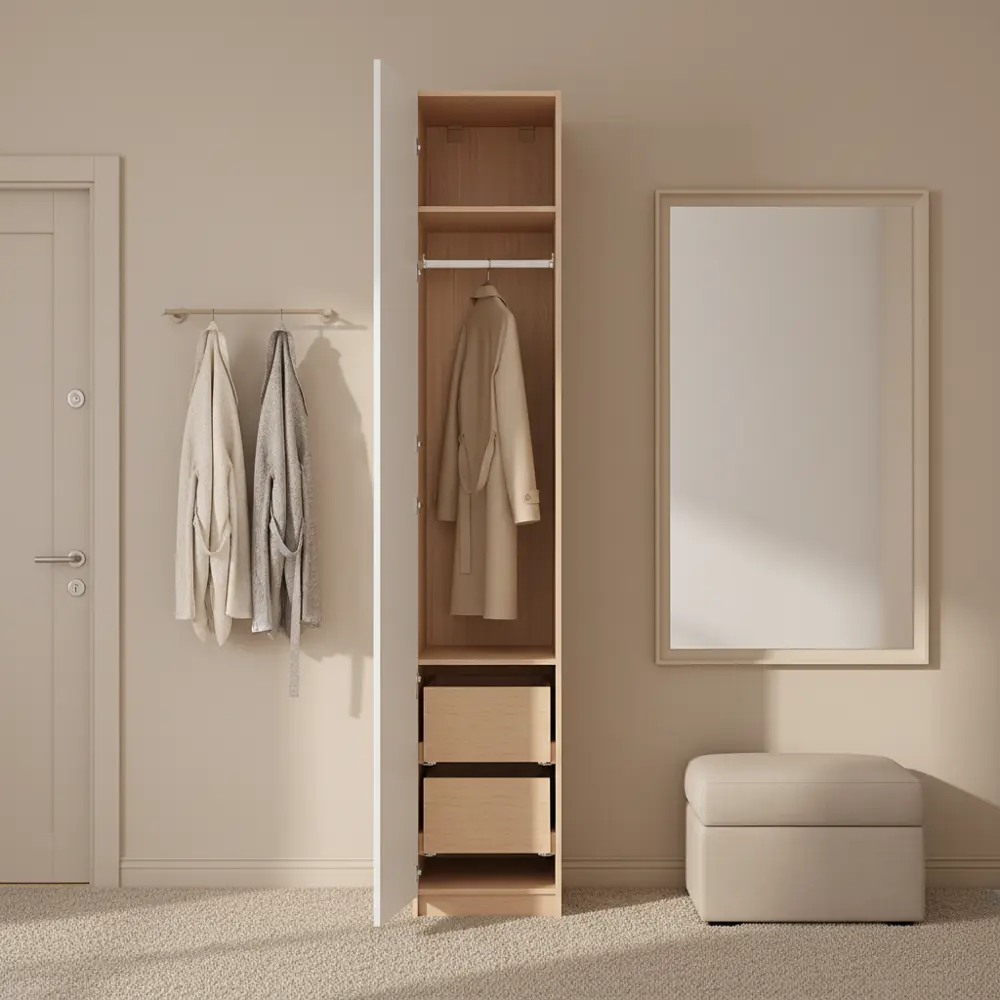 Шкаф распашной Реймс белый с  2 полками, штангой и 2 ящиками 40х232,2х54,5 ЛДСП каркас дуб комано Santreyd Лион STLM-2092377 - Вид №1