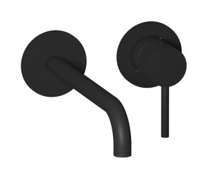 Встроенный в стену смеситель для раковины на 2 отверстия с длинным изливом в комплекте с донным клапаном. WE ARE IB id407np Matt Black Industria