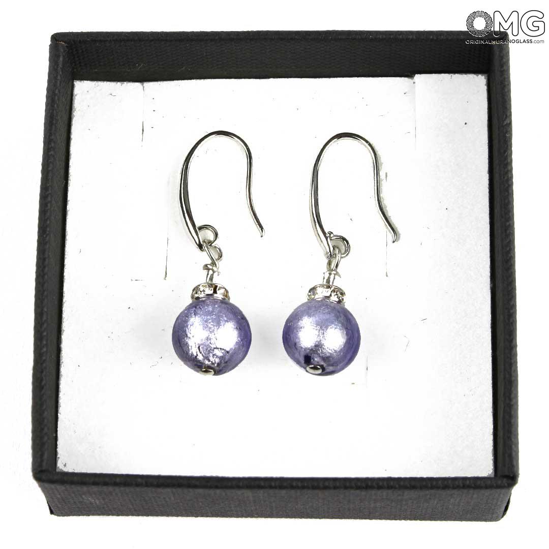 3753 ORIGINALMURANOGLASS Серьги Ирис - сиреневые - муранское стекло OMG 4 см  - Вид №1