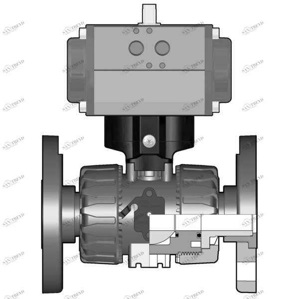 SANIT 72709116125110 2/2-ходовой шаровой кран ВКД, PVC-U, д 20 - 63 г, фиксированный фланец, NC 