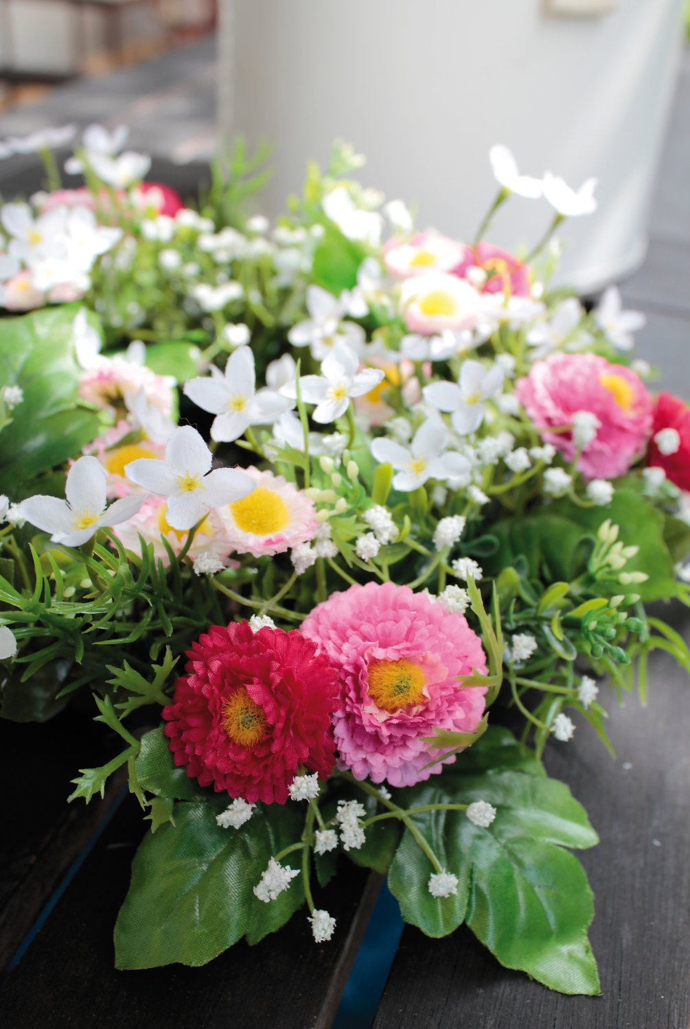 3163 510 a3 Венок из искусственных цветов 'Искусственные ромашки', Ø28см, розовый H-andreas  - Вид №2