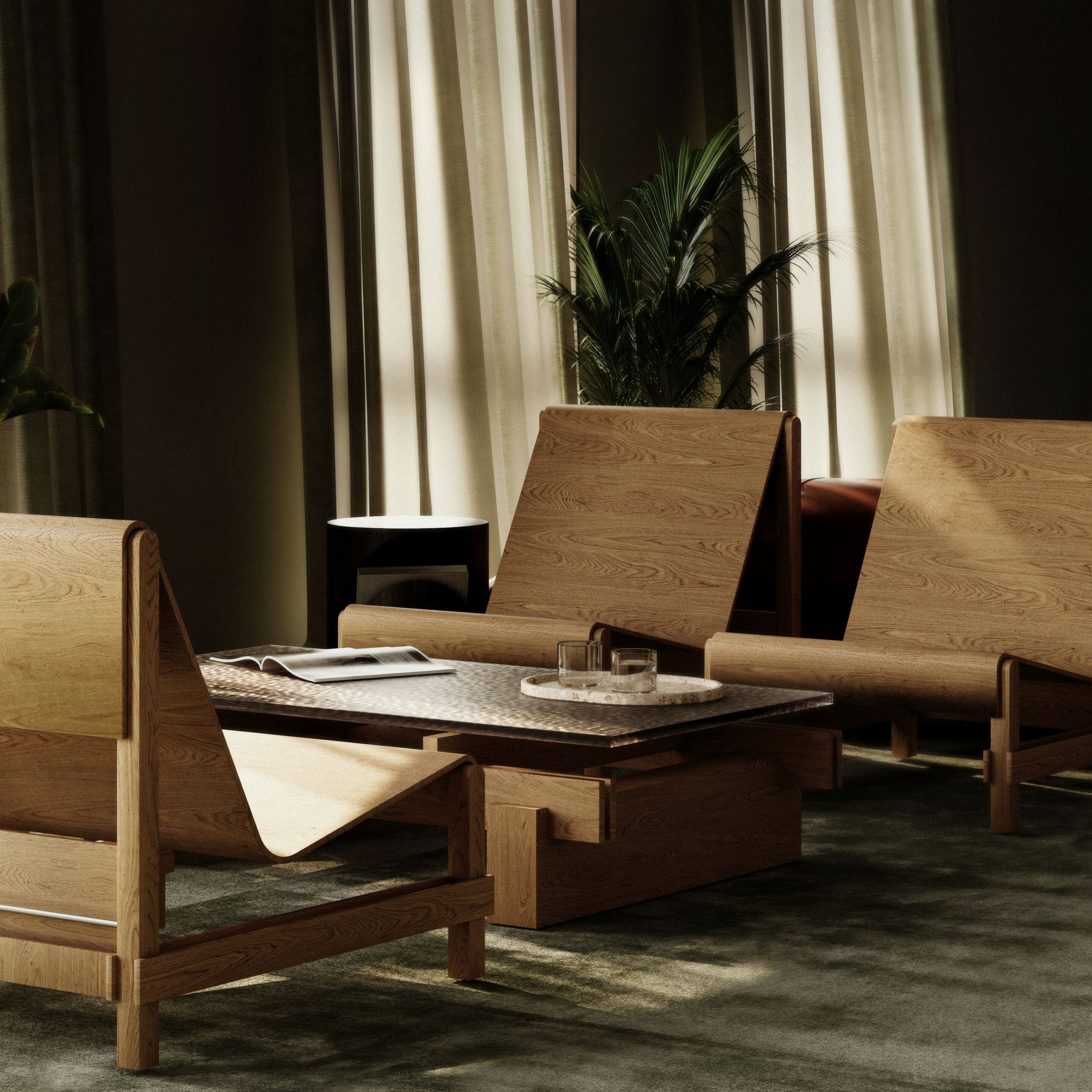 Низкий журнальный столик из дуба со стеклянной столешницей YET. Design Studio Off_Grid ARCH-00043247 - Вид №4