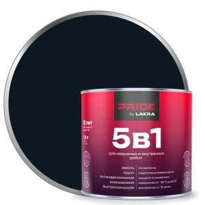 ЛАКРА Грунт-эмаль 5 в 1 для металла и дерева, черный мат 1.9 л 89410836
