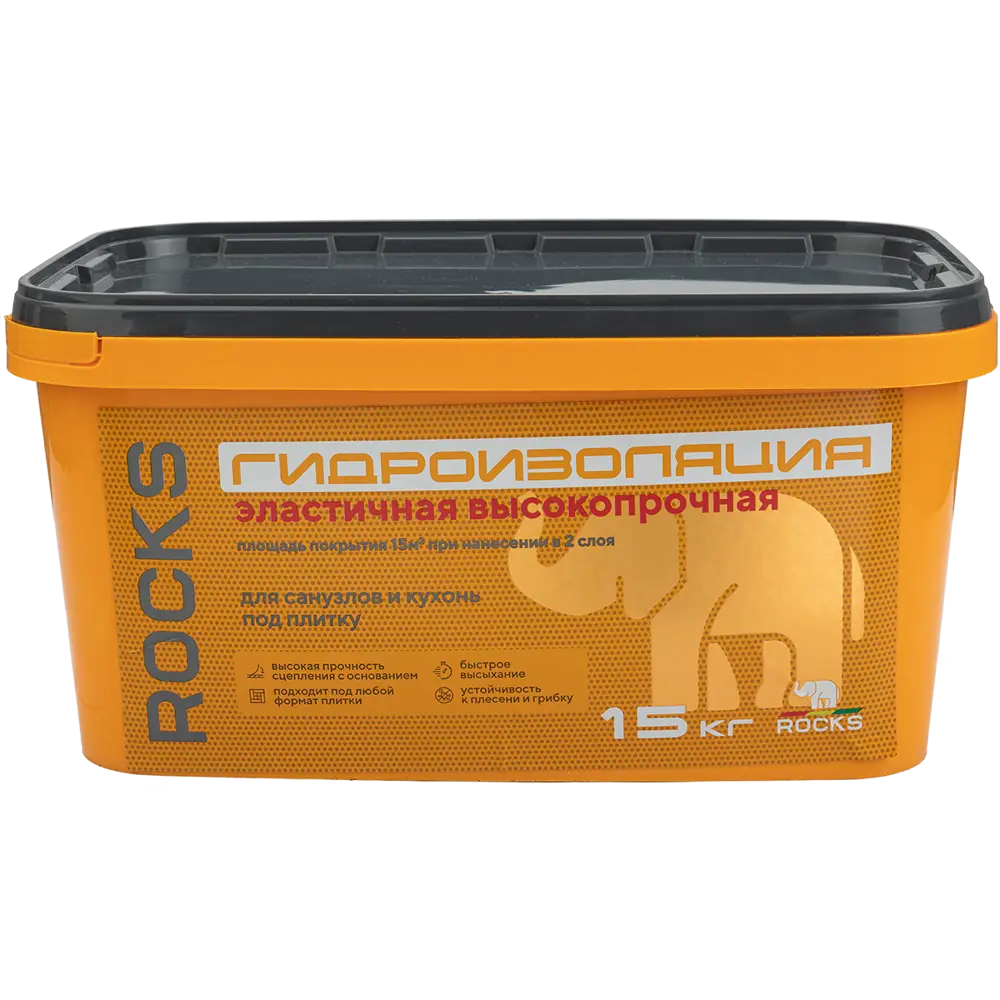 Гидроизоляция бесшовная полимерная Rocks для влажных помещений 15 кг 84802111 STLM-0055326