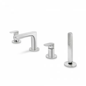 Комплектация: смеситель на палубе, излив с переключателем, полный комплект ручного душа LINFA II NEWFORM Италия