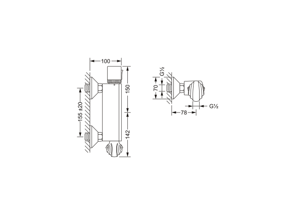 Термостатический смеситель ½", настенный монтаж JOERGER Muschel 601.20.250.000 - Вид №1