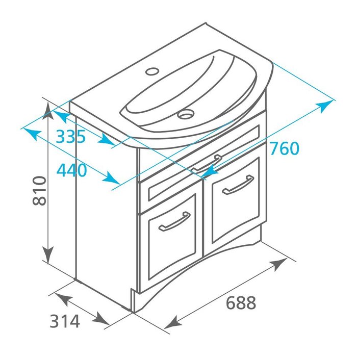 VIC75W1M95K Milardo Victoria Тумба Victoria 75 см Россия - Вид №6
