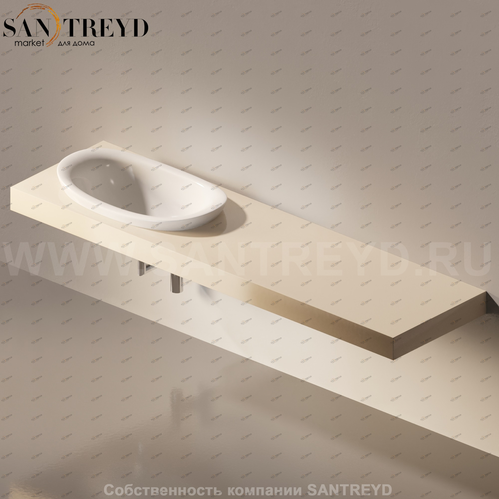 Flaminia IO e SI Столешница с отверстием под раковину от 100 до 250 см бежевая IO75M4.1015 Ceramica Flaminia IO75M41015