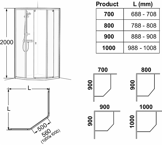 4983016909 Душевая стенка IDO Showerama 8-3 для пятиугольной душевой кабины, 900x900 мм  - Вид №3