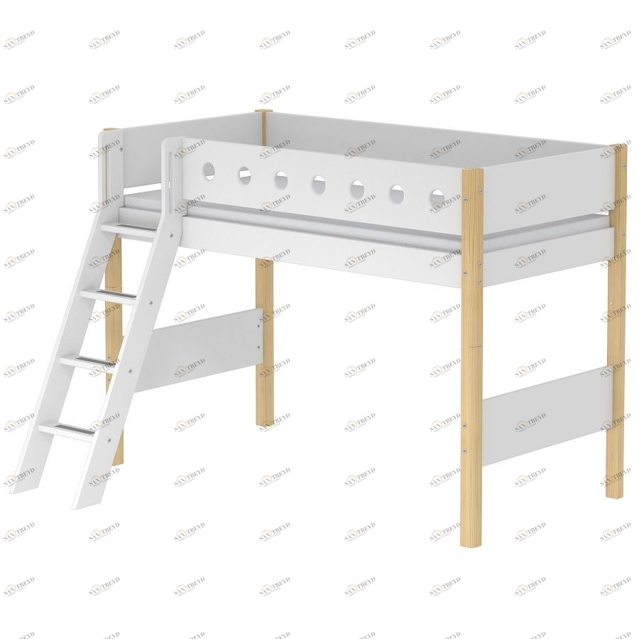 Кровать Flexa White полувысокая с наклонной лестницей, 190 см, белая лакированная 801732795