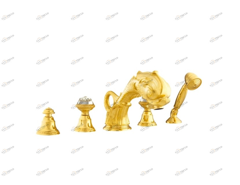 039216.E00.00 Набор для ванны с пятью отверстиями и кристаллами сваровски Золото 24К Mestre 