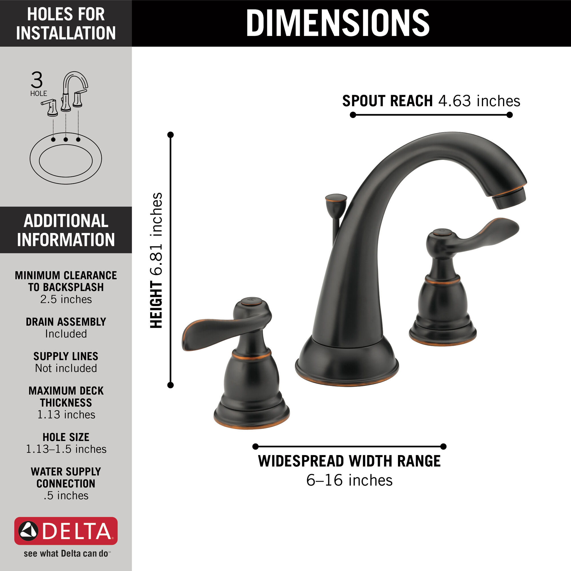 B3596LF-OB Смеситель для ванной комнаты с двумя ручками Delta Faucet Windemere Масляная натертая бронза  - Вид №3