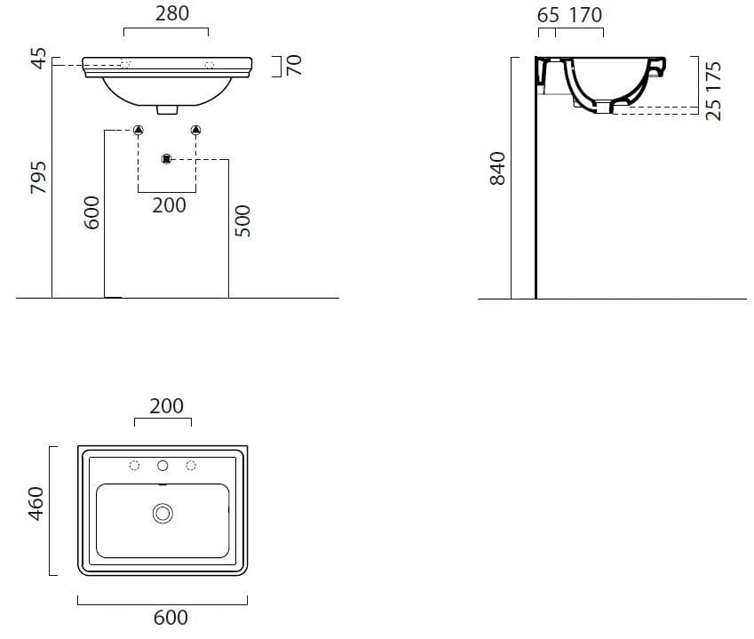 Прямоугольная подвесная раковина GSI ceramica Classic ARCH-00034943 - Вид №2