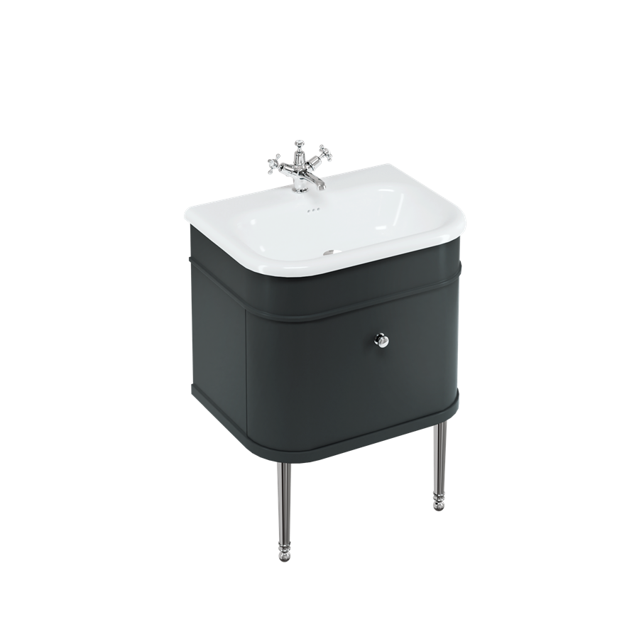 Burlington Chalfont Chalfont 650 мм одинарный ящик - матовый черный с матовыми черными ногами CH65MB-CHLEGMB  - Вид №1