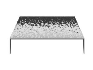 Низкий прямоугольный журнальный столик с кованой зеркальной стальной столешницей