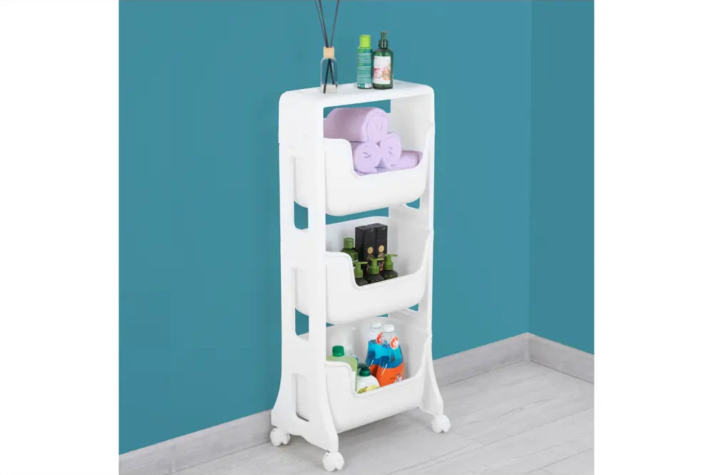 91707720 Этажерка с ящиками на колесах на колесах El Casa 26x94.30x39.50 3 яруса Полипропилен цвет белый STLM-1081427