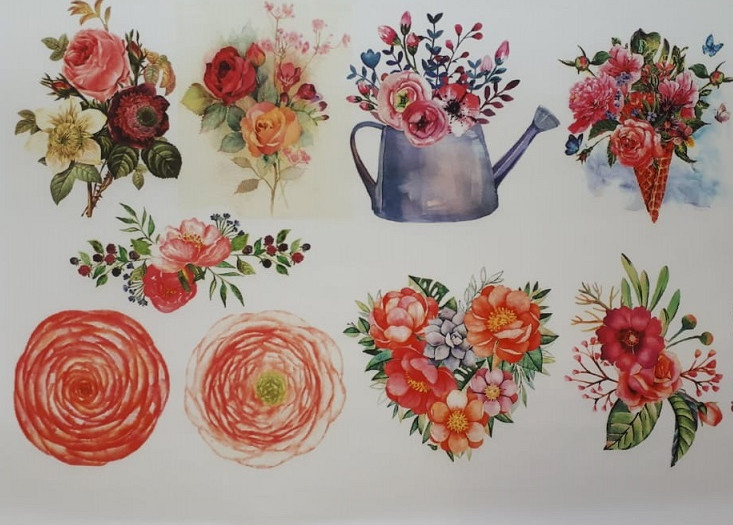 106 Водорастворимые картинки №02 21.6 x 14 см "Розы и ранункулюсы" Арт. Выдумщики 