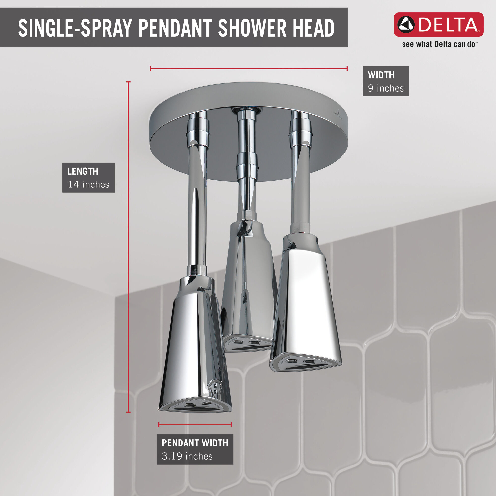 57140-25-L Подвесная душевая лейка Raincan со светодиодной подсветкой H2Okinetic® Delta Faucet Universal Showering Хром  - Вид №4