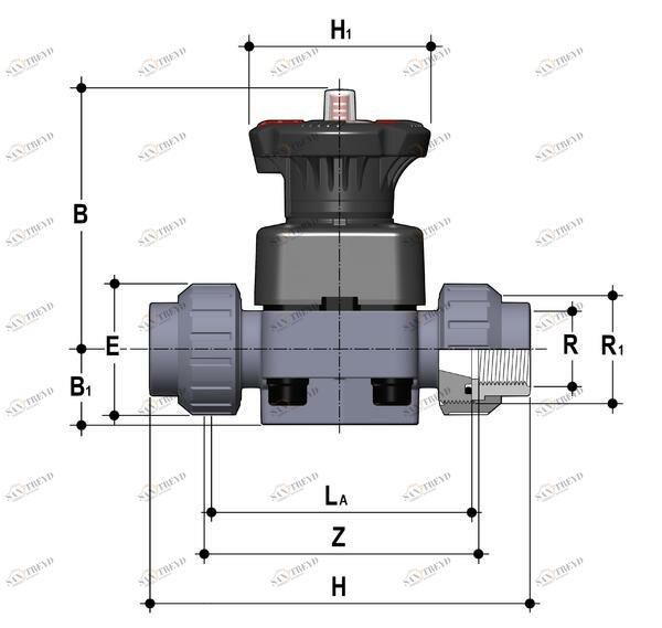 SANIT 121882060040 Мембранный клапан DK DIALOCK®, PVC-U, винт с резьбой втулки 