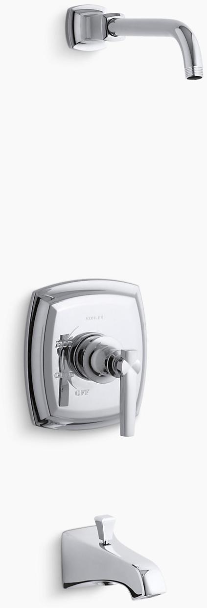 KOHLER Margaux Rite-Temp для ванны и клапана душа с рычажной ручкой и изливом NPT, без насадки для душа K-TLS16225-4-CP  - Вид №1