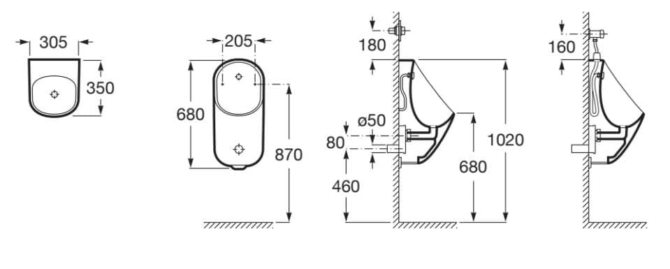 Фарфоровый подвесной писсуар Roca PROTON 3590J2..0 / 3590J3..0 ARCH-00029118 - Вид №2