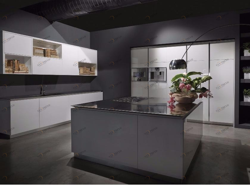 RIFRA Кухня с островом в чистом глянцевом белом лаке Fly sun-id-1426814