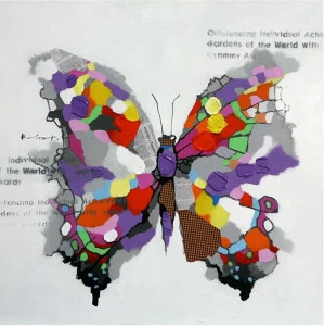 Картина на холсте 100х100 см "Бабочка" EVENHOME КАРТИНЫ МАСЛОМ 129824 Желтый;красный;серый;разноцветный