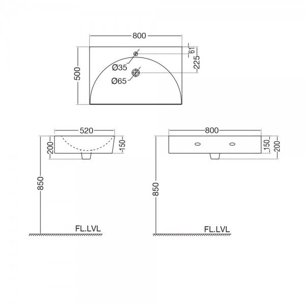 CFS-WHT-69801 Накладная раковина на столешницу  прямоугольная Artize  - Вид №1