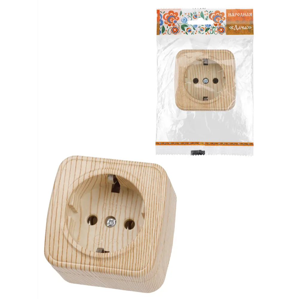 Розетка накладная TDM Electric Дача в цвете сосна с заземлением 89376326 Серия отсутствует STLM-1118040 - Вид №4