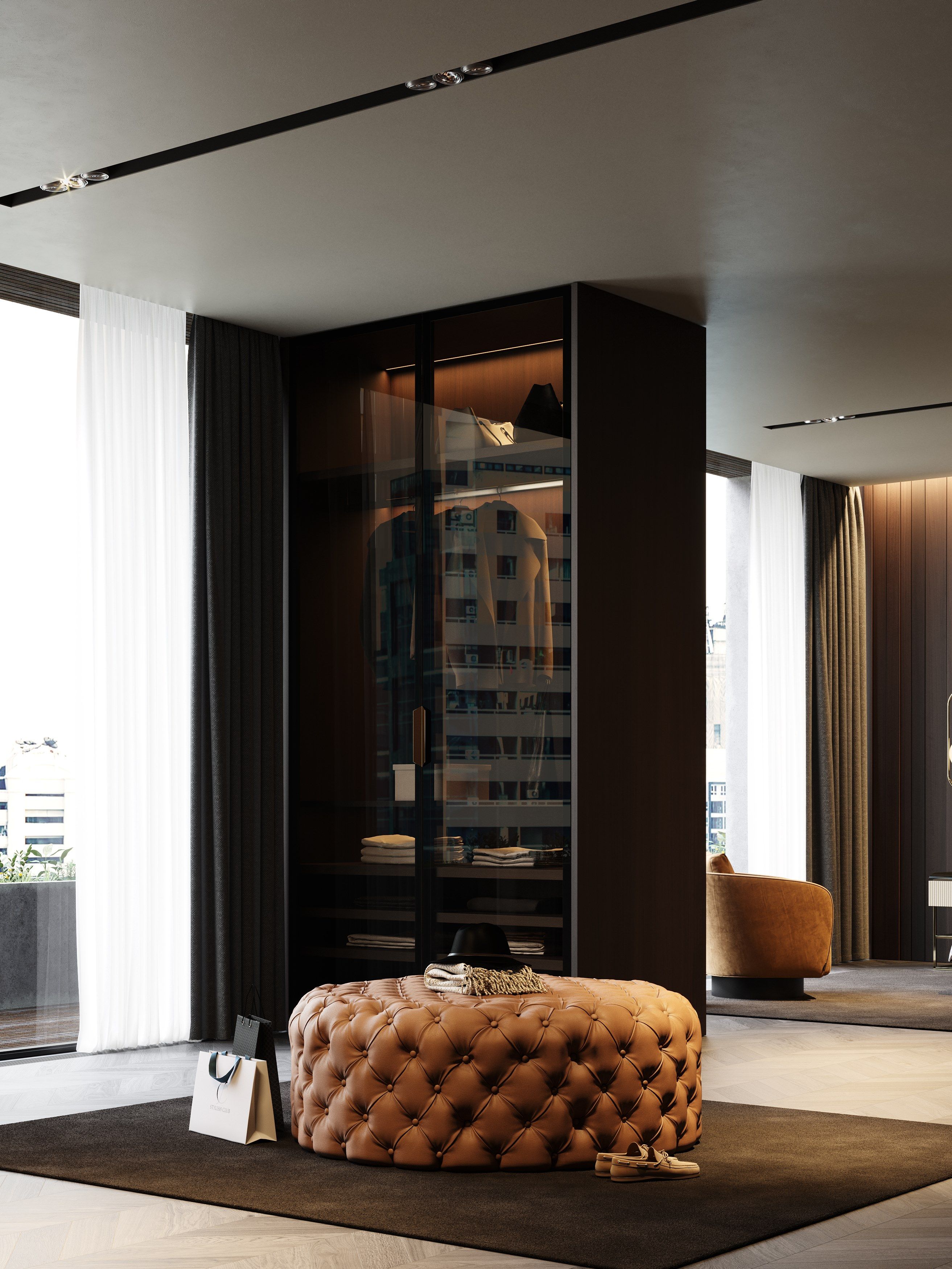 Круглый бархатный пуфик capitonné Stylish Club ARCH-00049547 - Вид №1