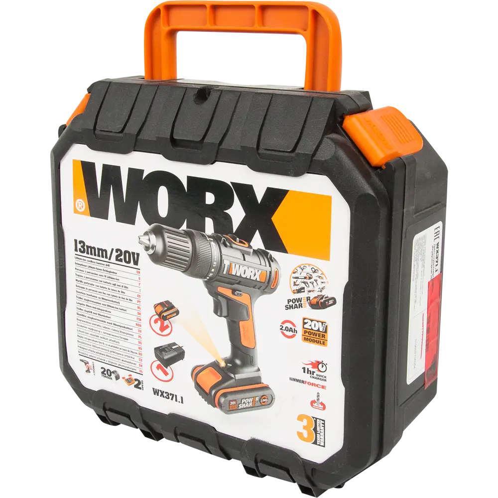 Дрель-шуруповерт аккумуляторная Worx WX371.1, 20 В Li-ion 2x2 Ач STLM-2192227 - Вид №6