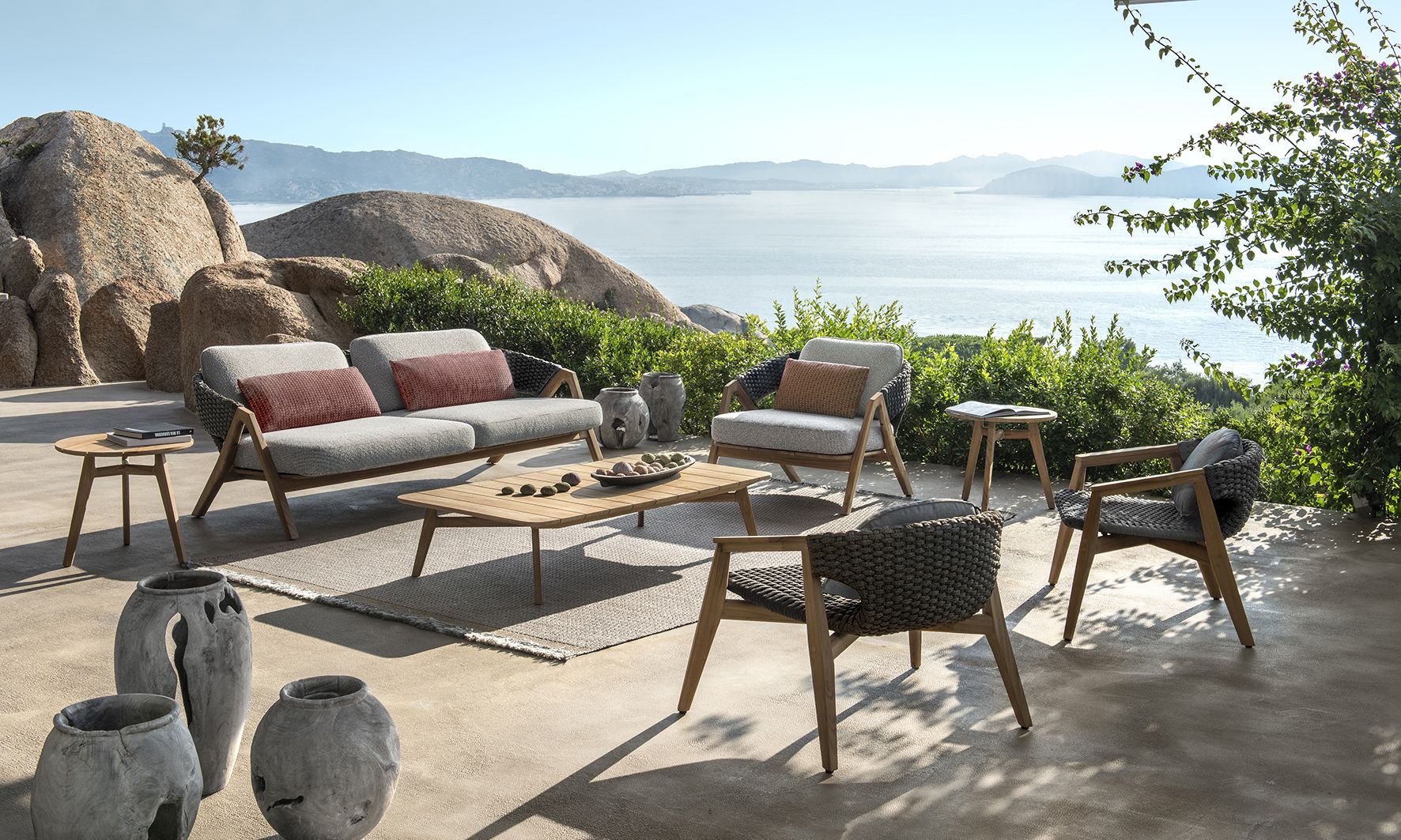 3-местный садовый диван из тика и плетеной веревки Ethimo Knit ARCH-00033382 - Вид №1