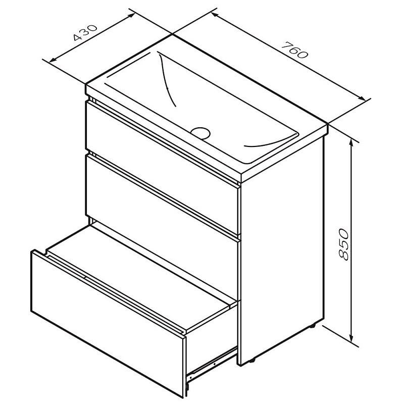 M91FSX0752GM База под раковину напольная 75 см 3 ящика графит матовый AM.PM Gem S  - Вид №7