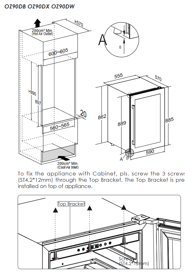 9973854 Винный шкаф Temptech OZ90DW белый STDN-0016718 - Вид №5