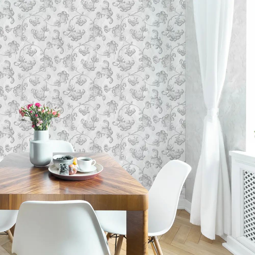 Обои флизелиновые Московская обойная фабрика Перри серые с вензельным рисунком 1.06 м 89423837 STLM-1574945 - Вид №4