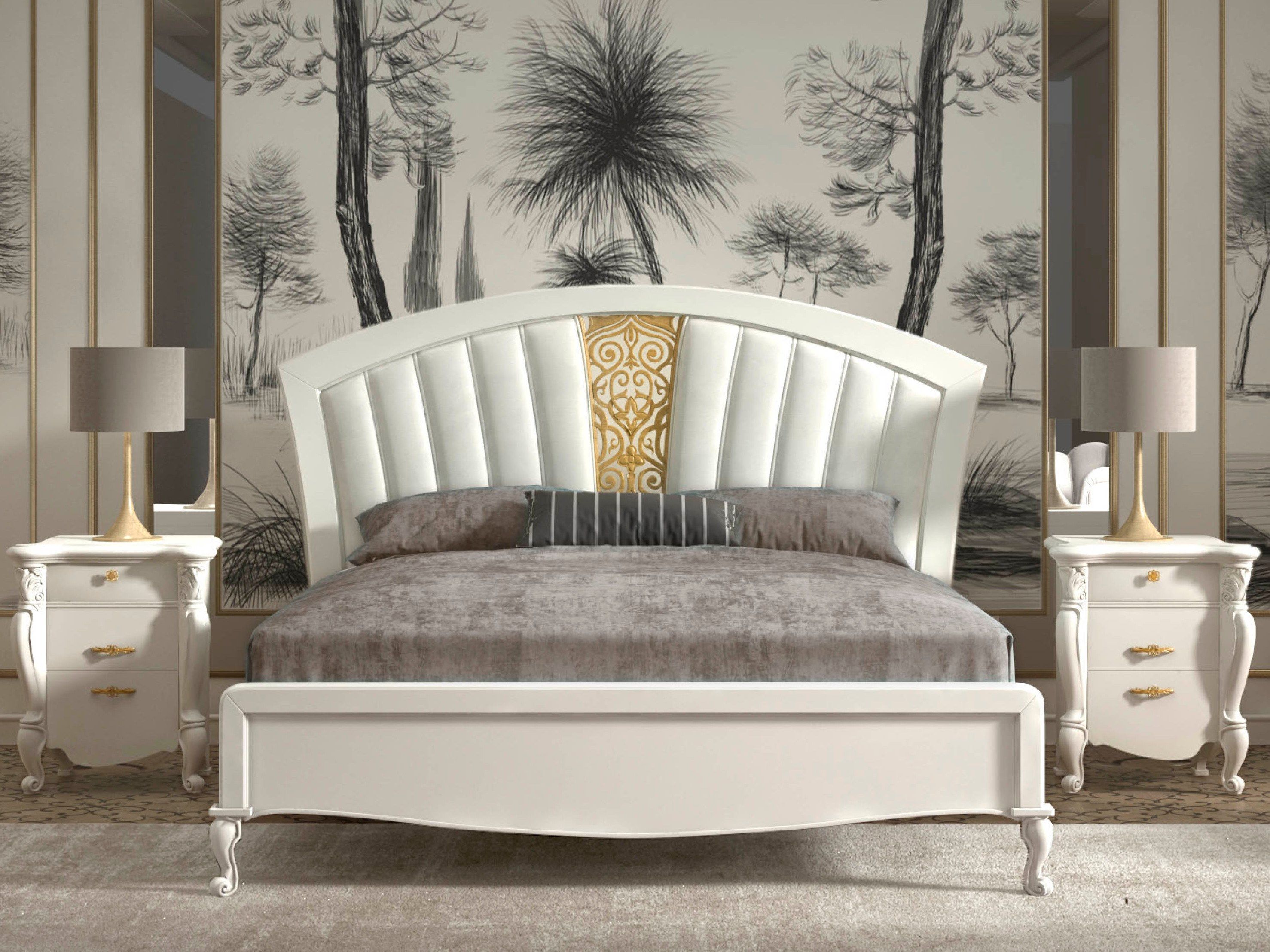 Двуспальная деревянная мягкая кровать с высоким изголовьем CASA +39 Smeraldo ARCH-00100128